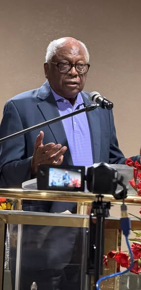 Congressman James Clyburn speaking at the podium during Shepherds Breakfast